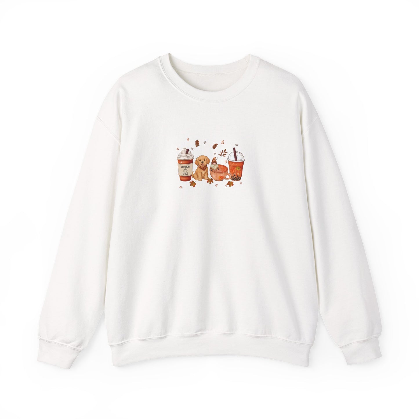 White sweatshirt with a graphic design on a white background