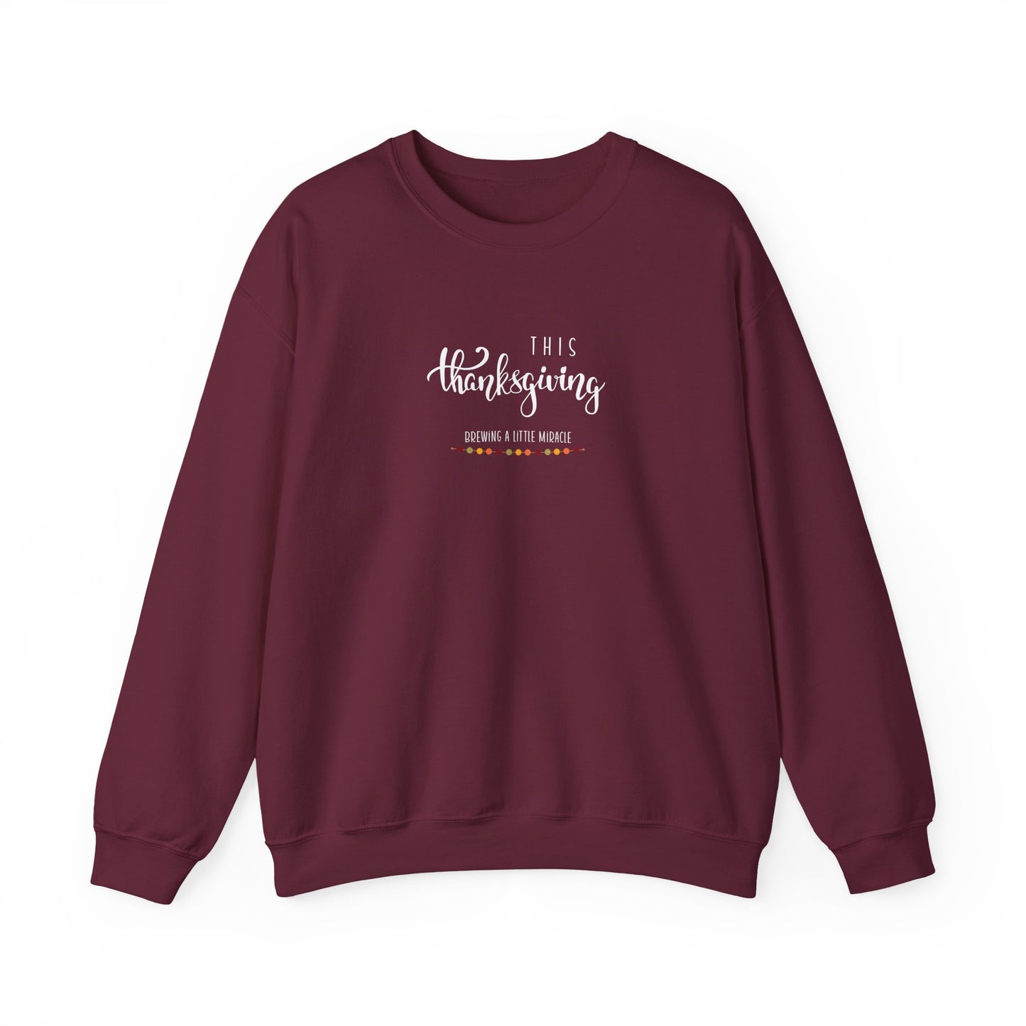 Maroon sweatshirt with white text on a white background
