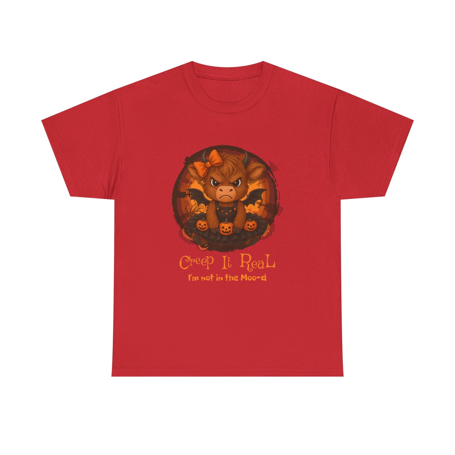 Red t-shirt with a graphic of a bear and text on a white background