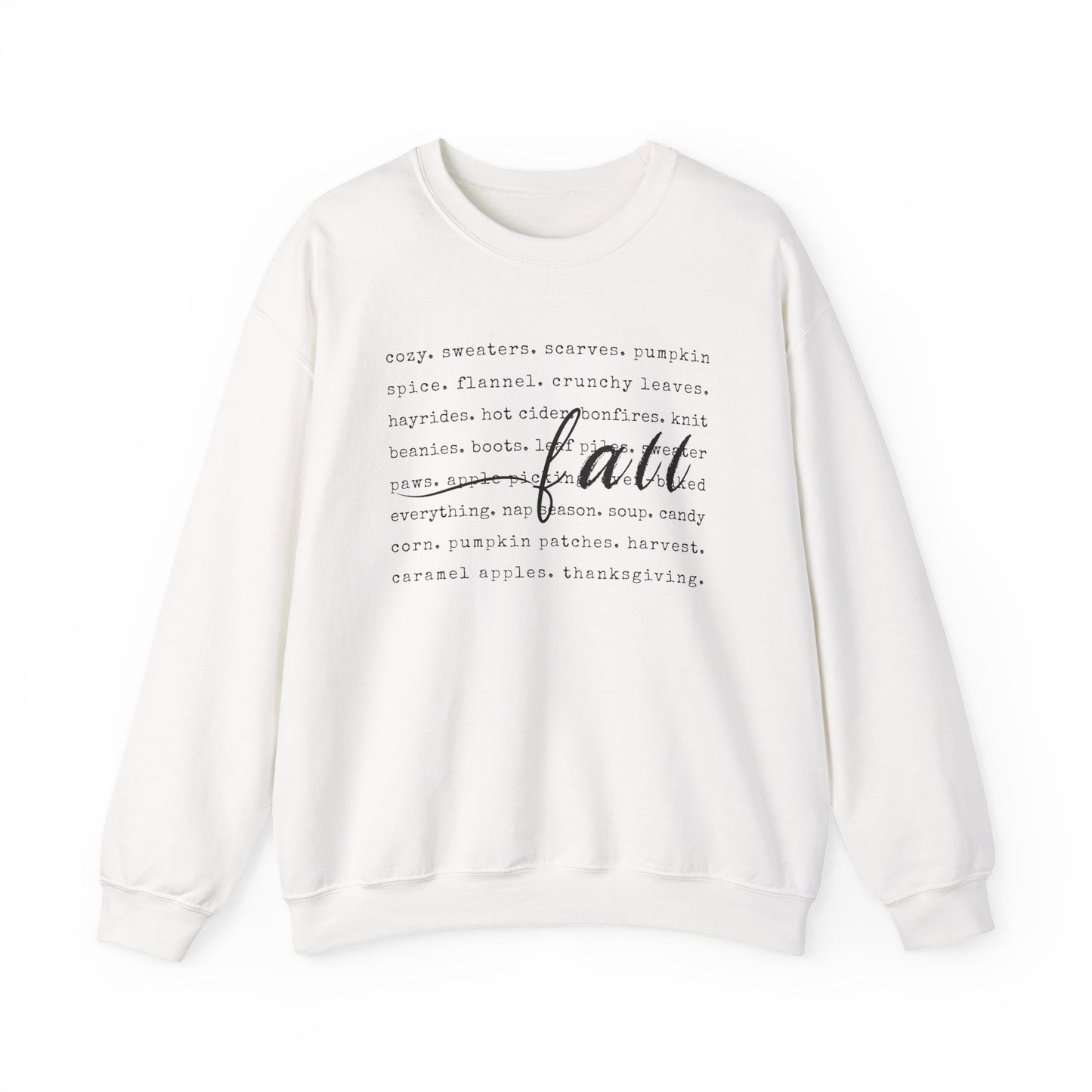 White sweatshirt with text on a white background