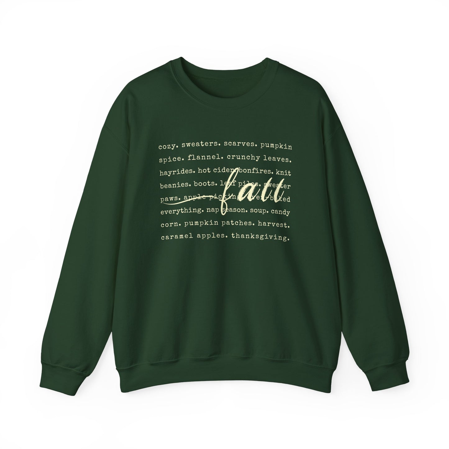 Green sweatshirt with white text on a white background