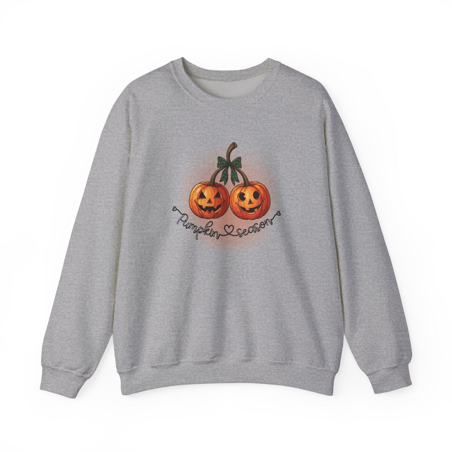 Gray sweatshirt with pumpkin design on a white background