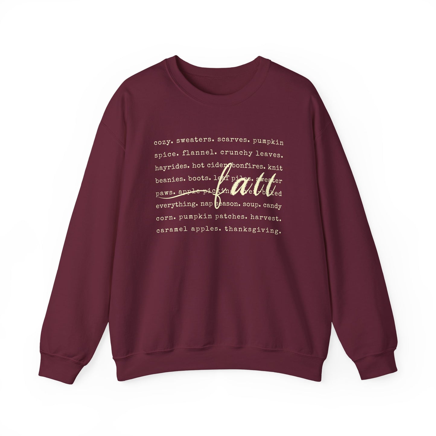 Maroon sweatshirt with white text on a white background