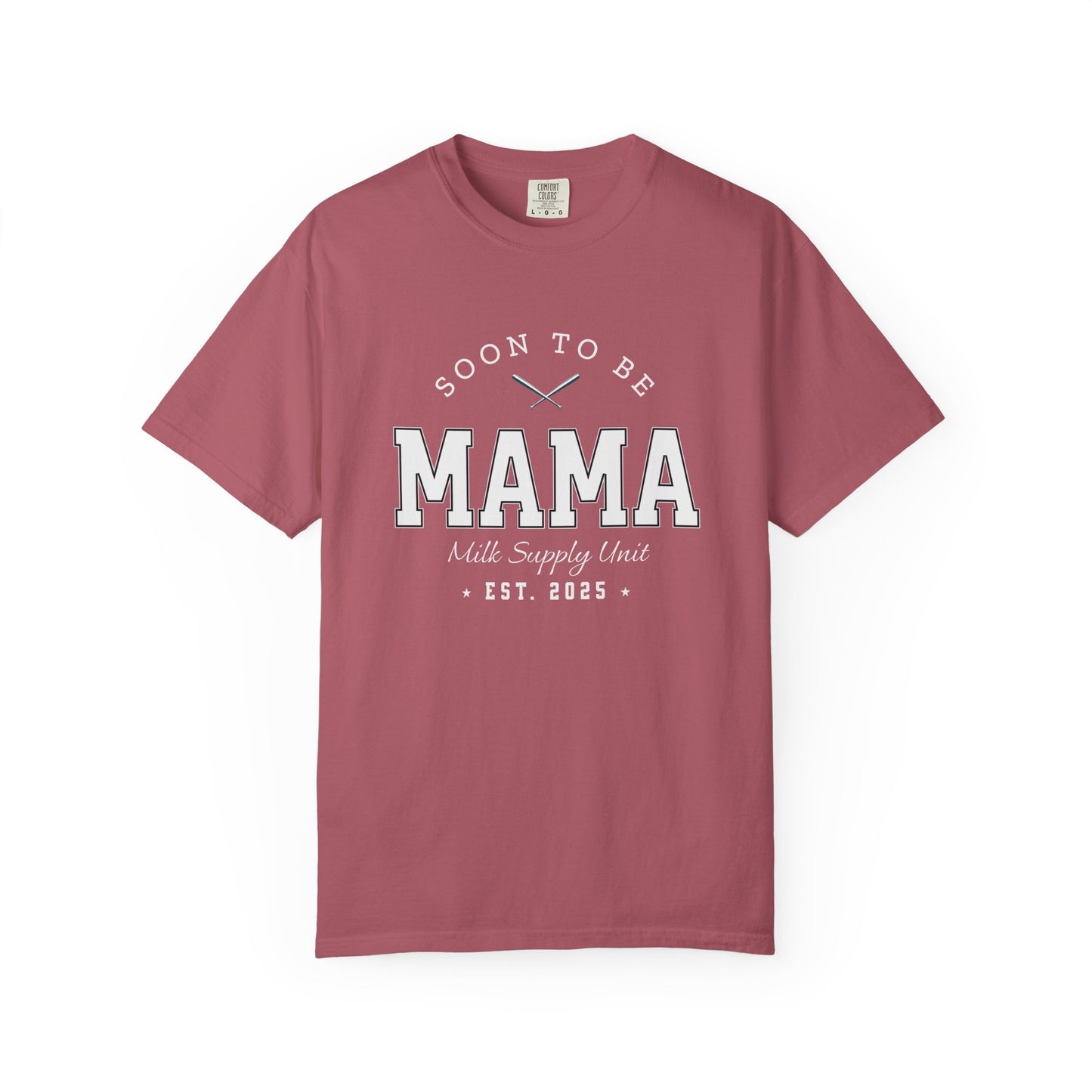 Maroon t-shirt with 'Soon to be Mama' text on a white background