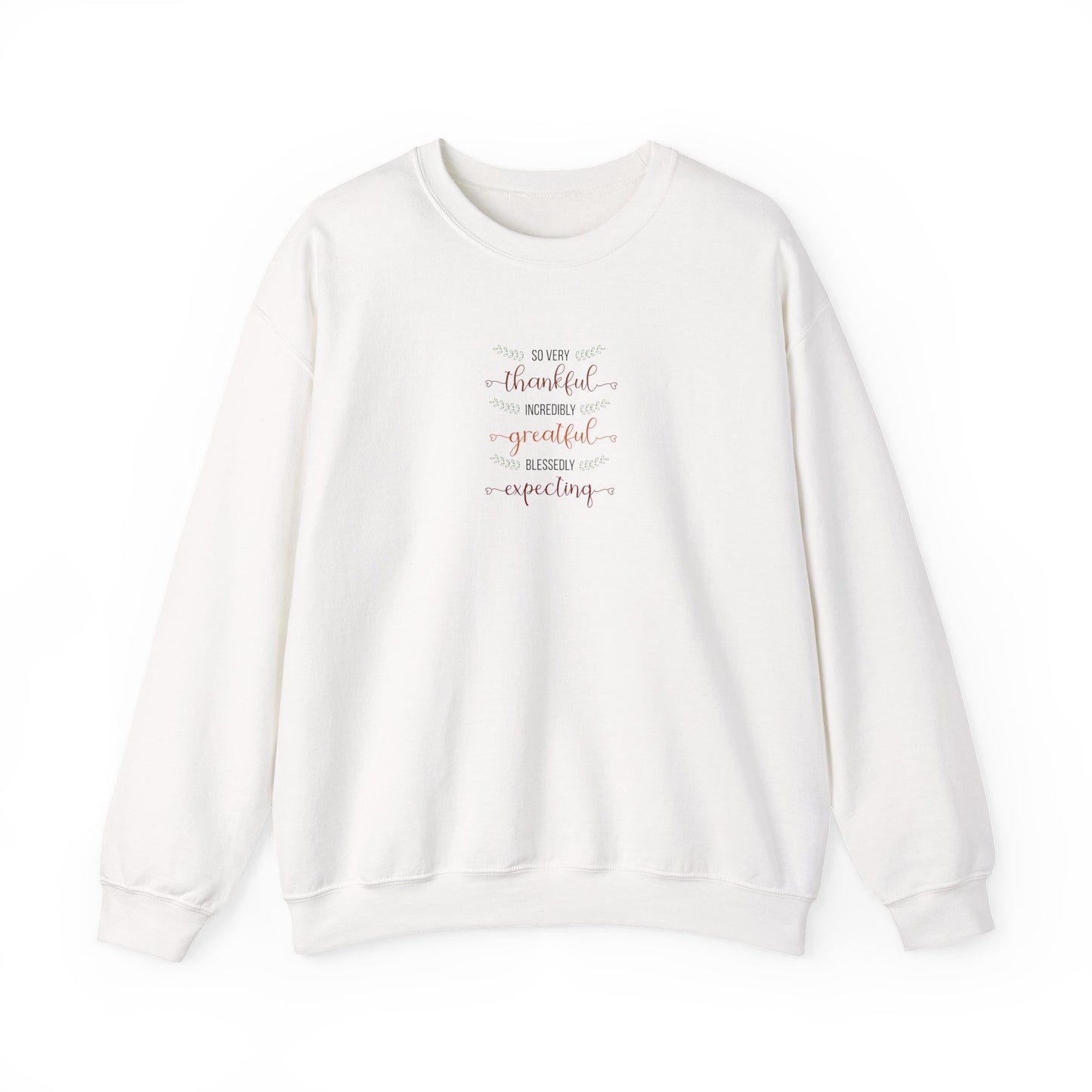 White sweatshirt with text on a white background