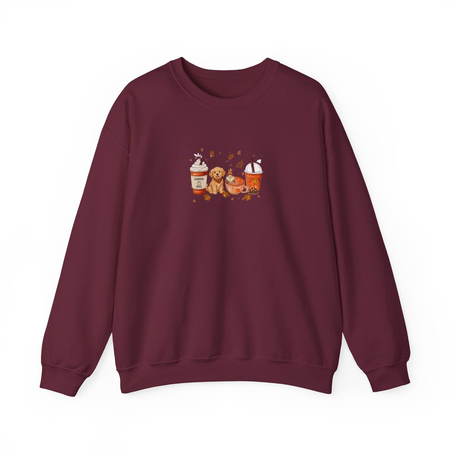 Maroon sweatshirt with a small graphic on a white background