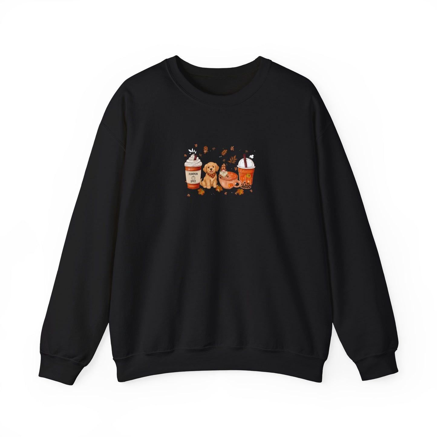 Black sweatshirt with a small graphic on a white background
