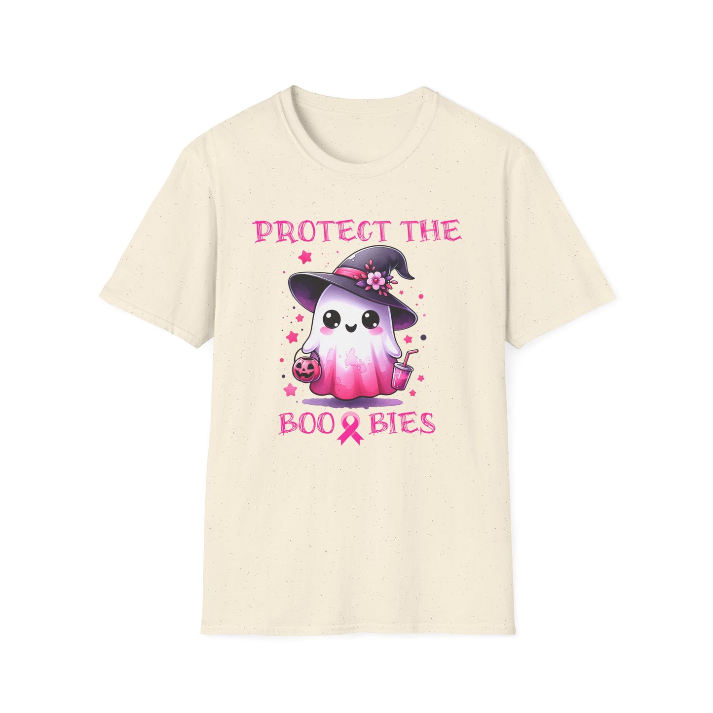 T-shirt with a ghost character and text 'Protect the Boo Bies' on a beige background