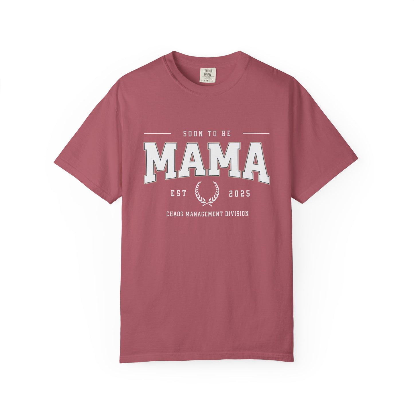 Maroon t-shirt with 'Soon to be Mama' text on a white background