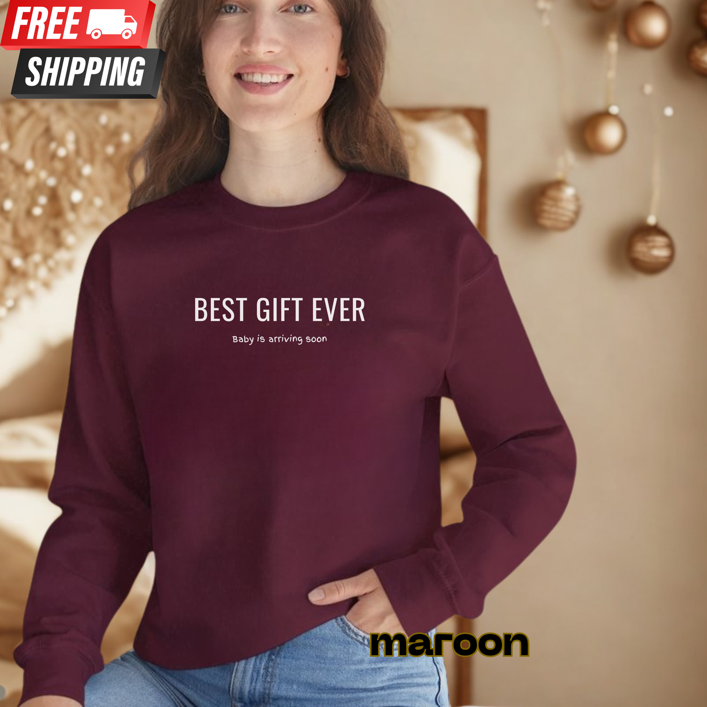 Best Gift Ever Pregnancy Announcement Sweatshirt, Cute Top for Pregnancy Reveal in This Thanksgiving or Christmas