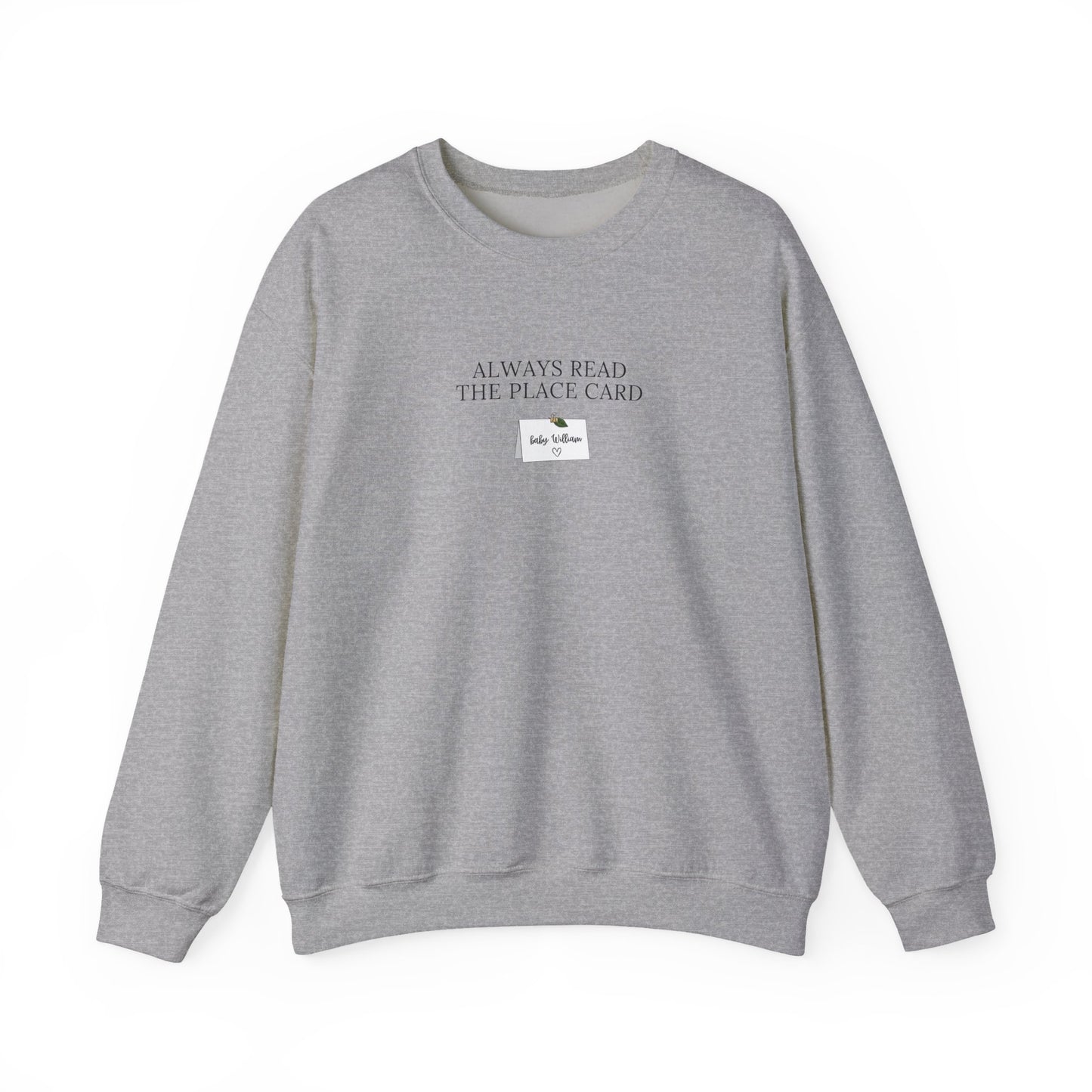 Gray sweatshirt with text on a white background
