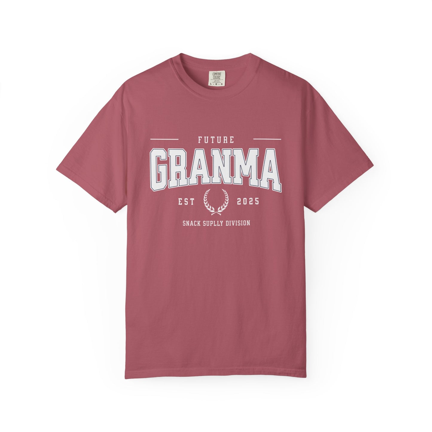 Maroon t-shirt with 'Future Granma' text on a white background