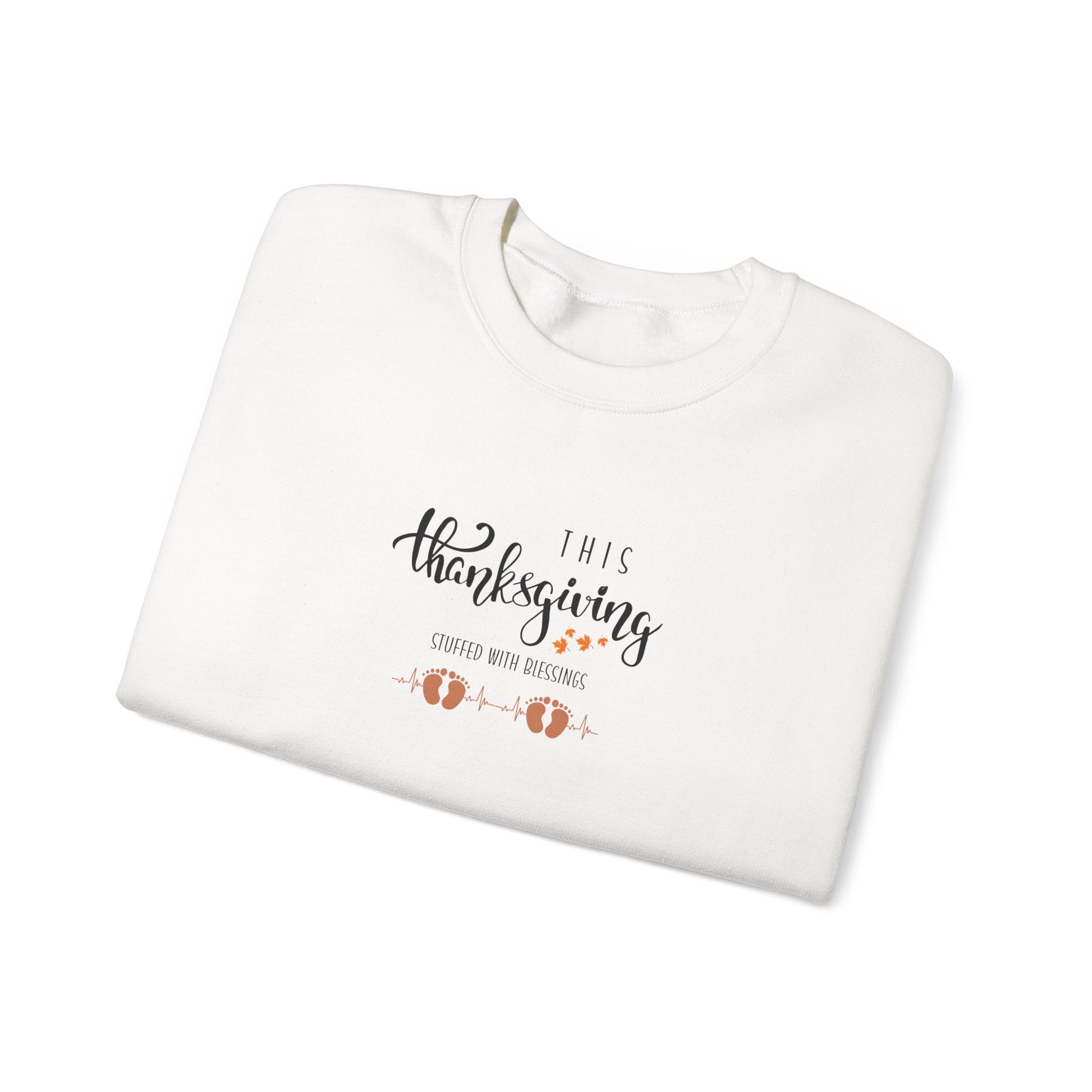 White sweatshirt with 'This Thanksgiving' text on a white background