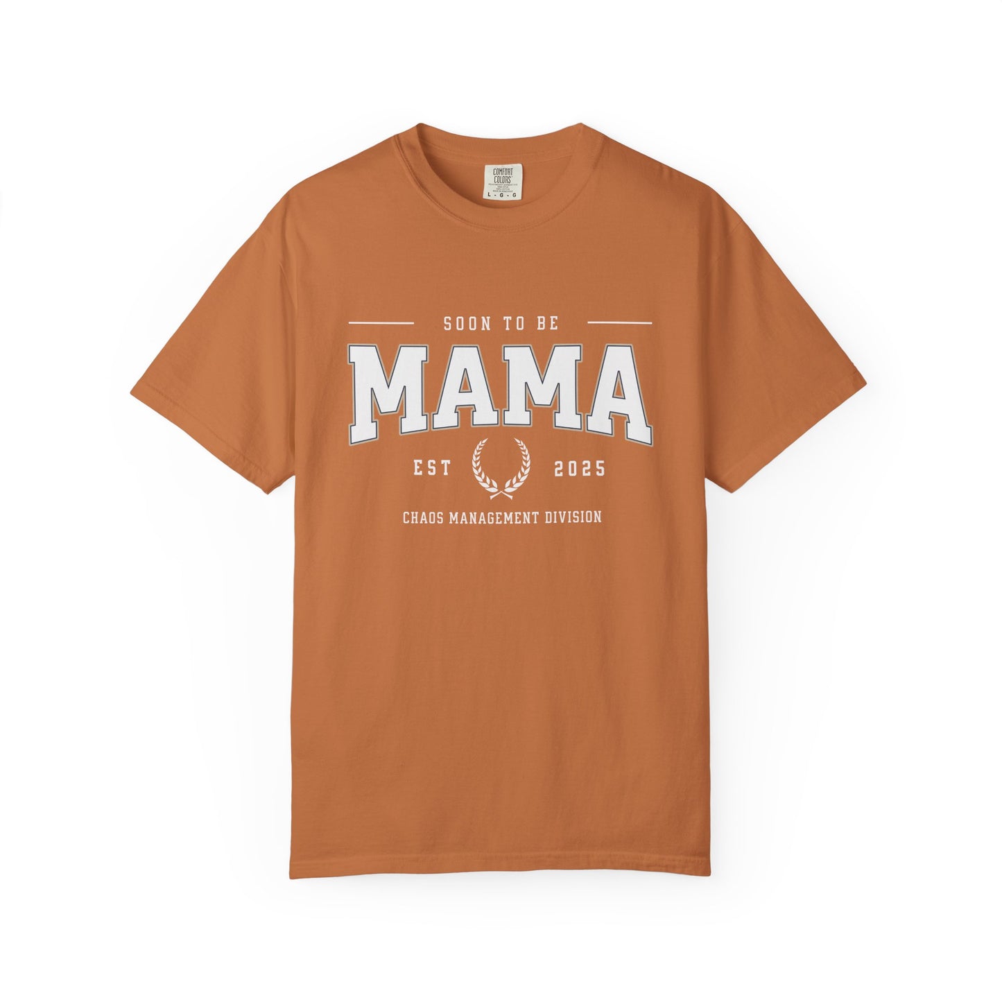 Brown t-shirt with 'Soon to be Mama' text on a white background