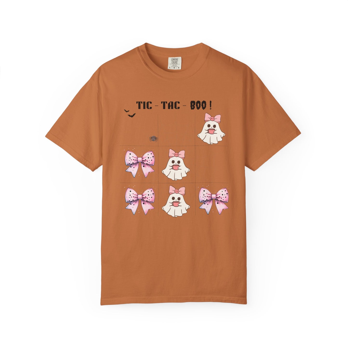 Brown t-shirt with Halloween-themed graphics on a white background