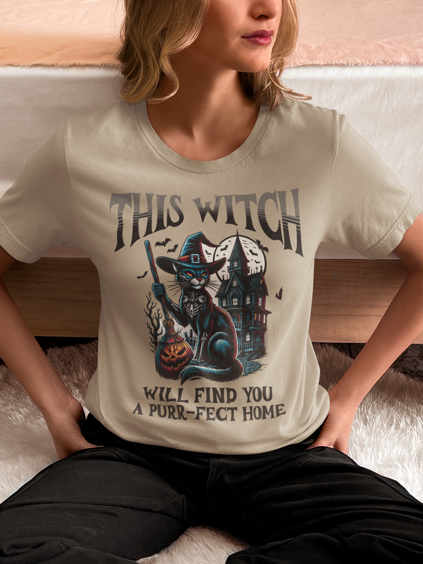 Halloween Realtor Tee, Funny Real Estate Agent T-Shirt, Cat Witch Shirt, Gift for Men Women, Unisex Heavy Cotton Top, Witchy Real Estate