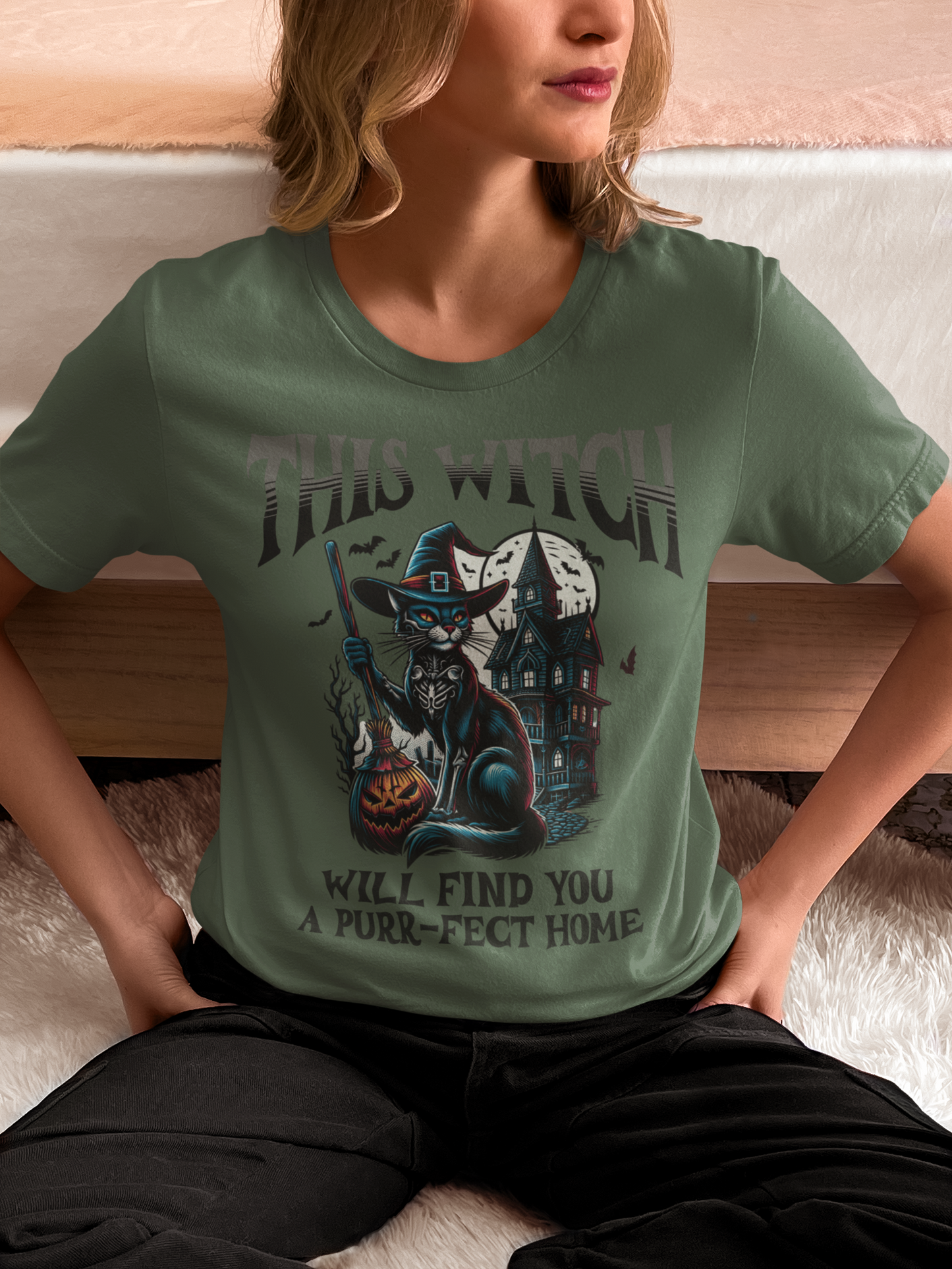 Halloween Realtor Tee, Funny Real Estate Agent T-Shirt, Cat Witch Shirt, Gift for Men Women, Unisex Heavy Cotton Top, Witchy Real Estate