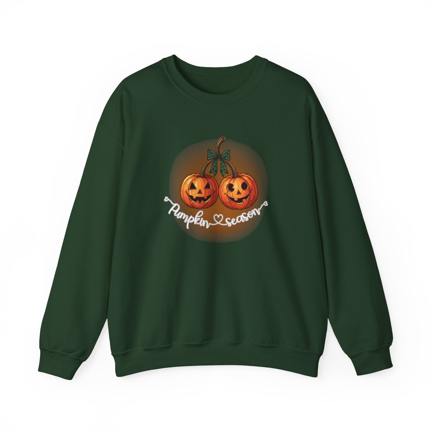 Green sweatshirt with pumpkin design and 'Pumpkin Season' text on a white background
