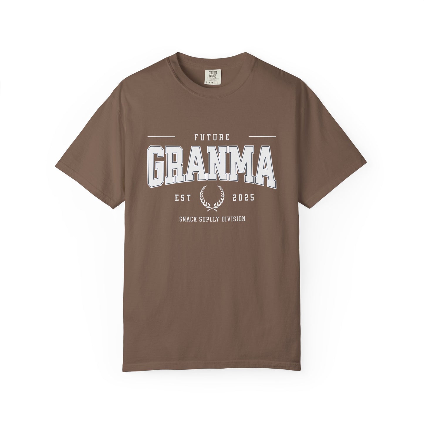 Brown t-shirt with 'Future Granma' text on a white background