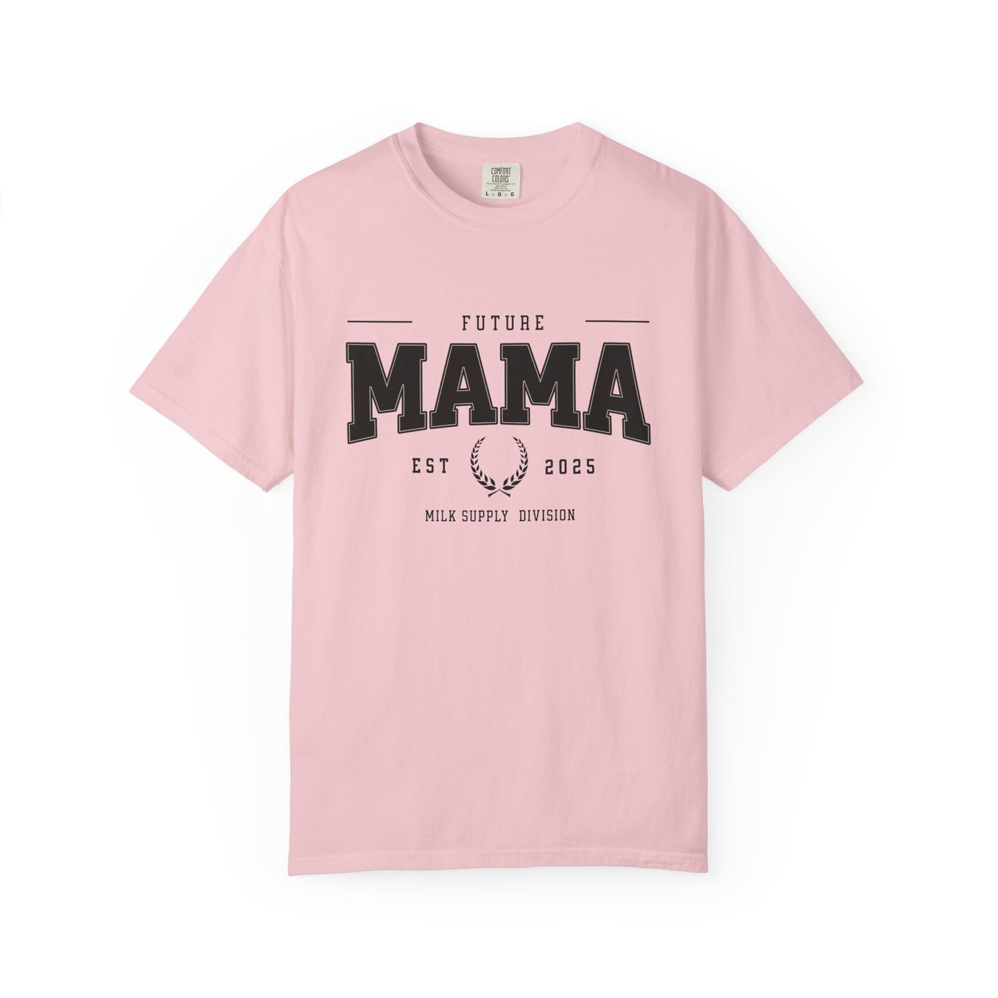 Pink t-shirt with 'Future Mama' text on a white background