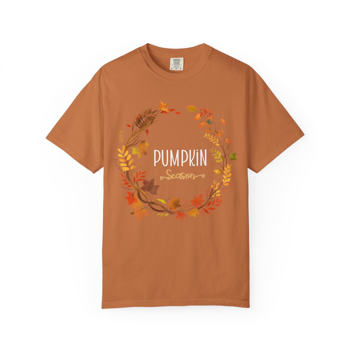 Brown t-shirt with 'Pumpkin Season' design on a white background
