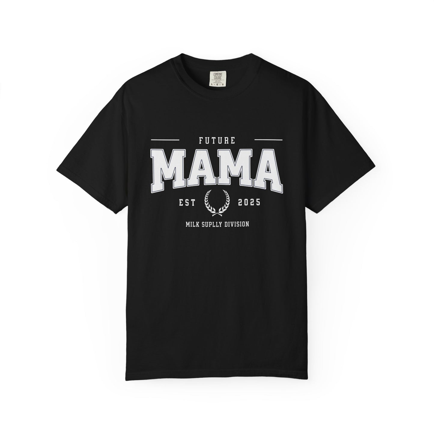 Black t-shirt with 'Future Mama' text on a white background