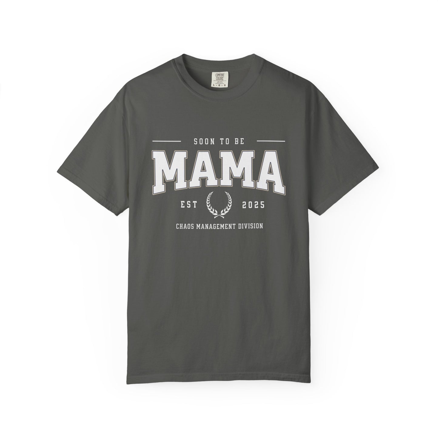Gray t-shirt with 'Soon to be Mama' text on a white background