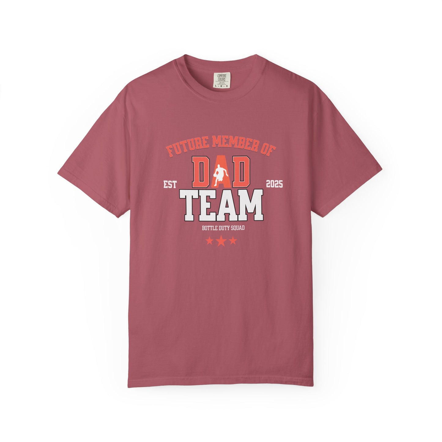 Maroon t-shirt with 'Future Member of Dad Team' text and graphics on a white background