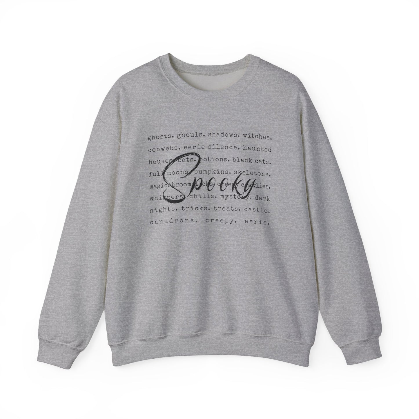 Gray sweatshirt with text design on a white background