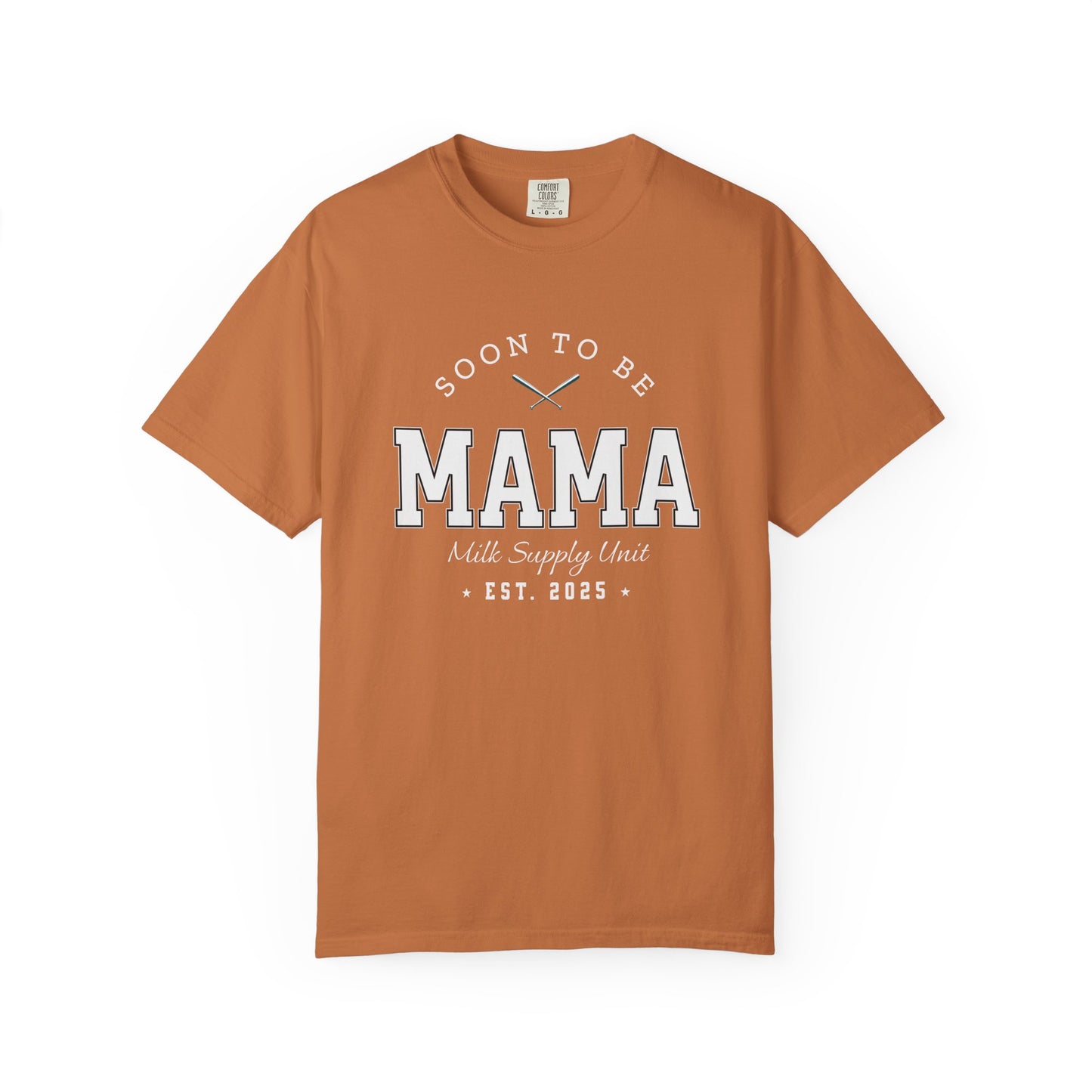 Brown t-shirt with 'Soon to be Mama' text on a white background