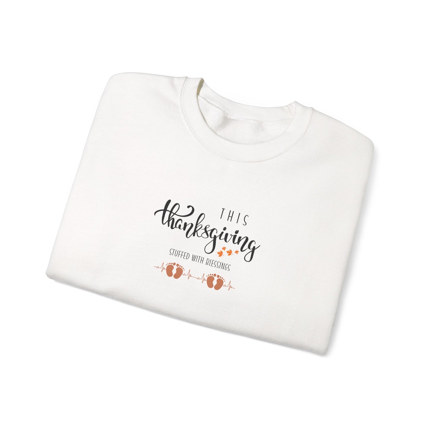 White sweatshirt with 'This Thanksgiving' text on a white background