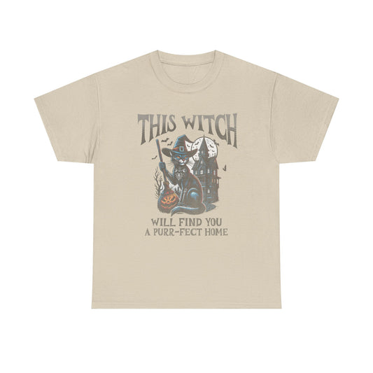 Halloween Realtor Tee, Funny Real Estate Agent T-Shirt, Cat Witch Shirt, Gift for Men Women, Unisex Heavy Cotton Top, Witchy Real Estate