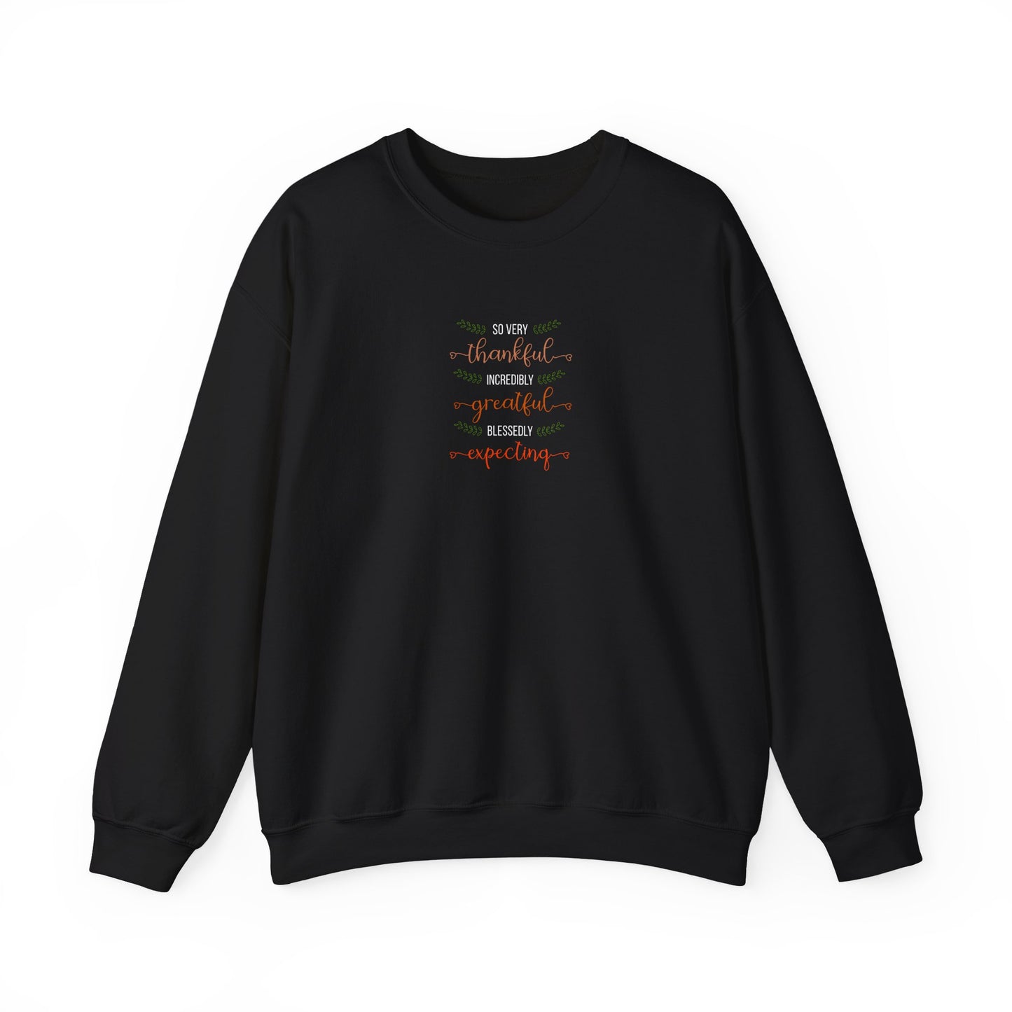 Black sweatshirt with text design on a white background