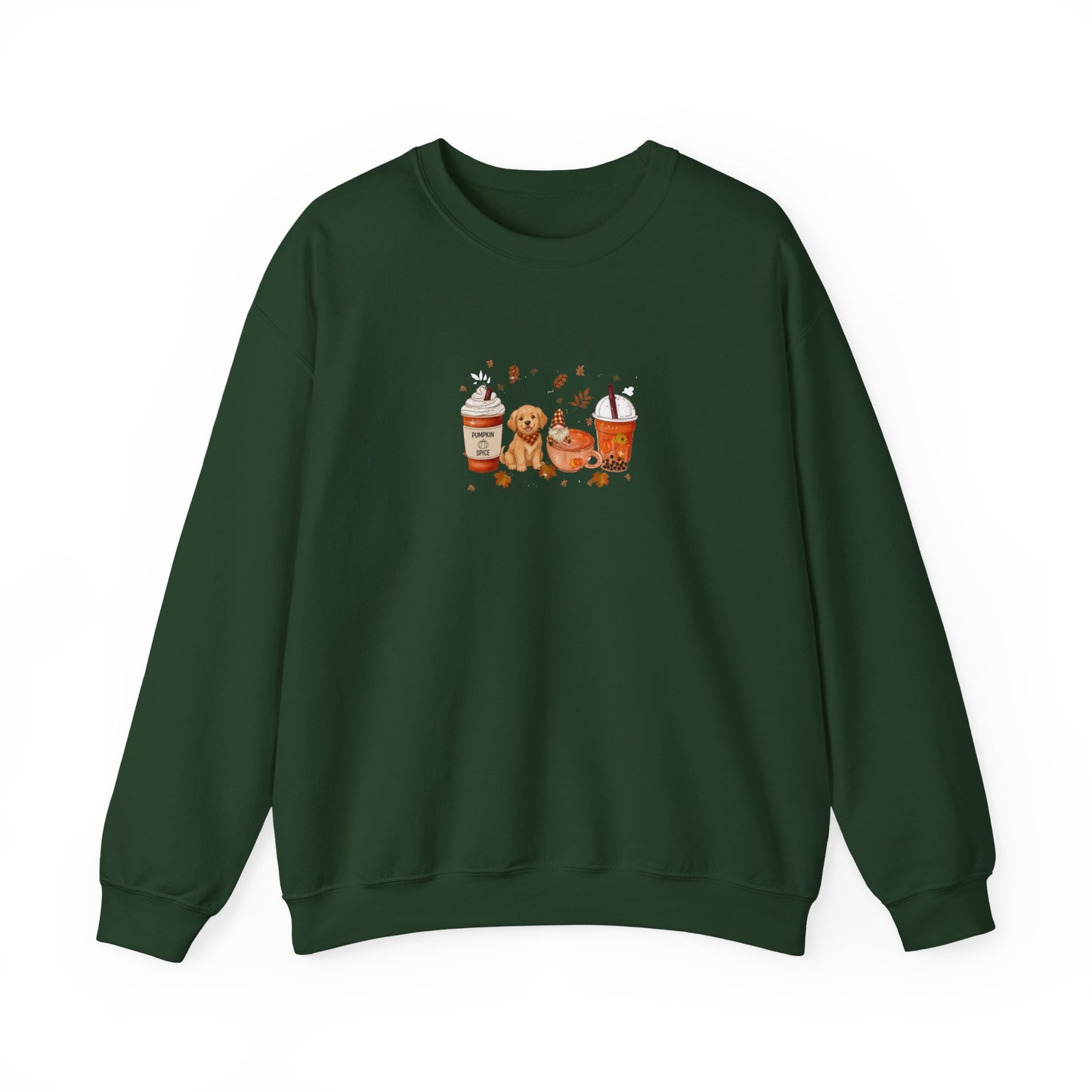 Green sweatshirt with a small graphic on a white background