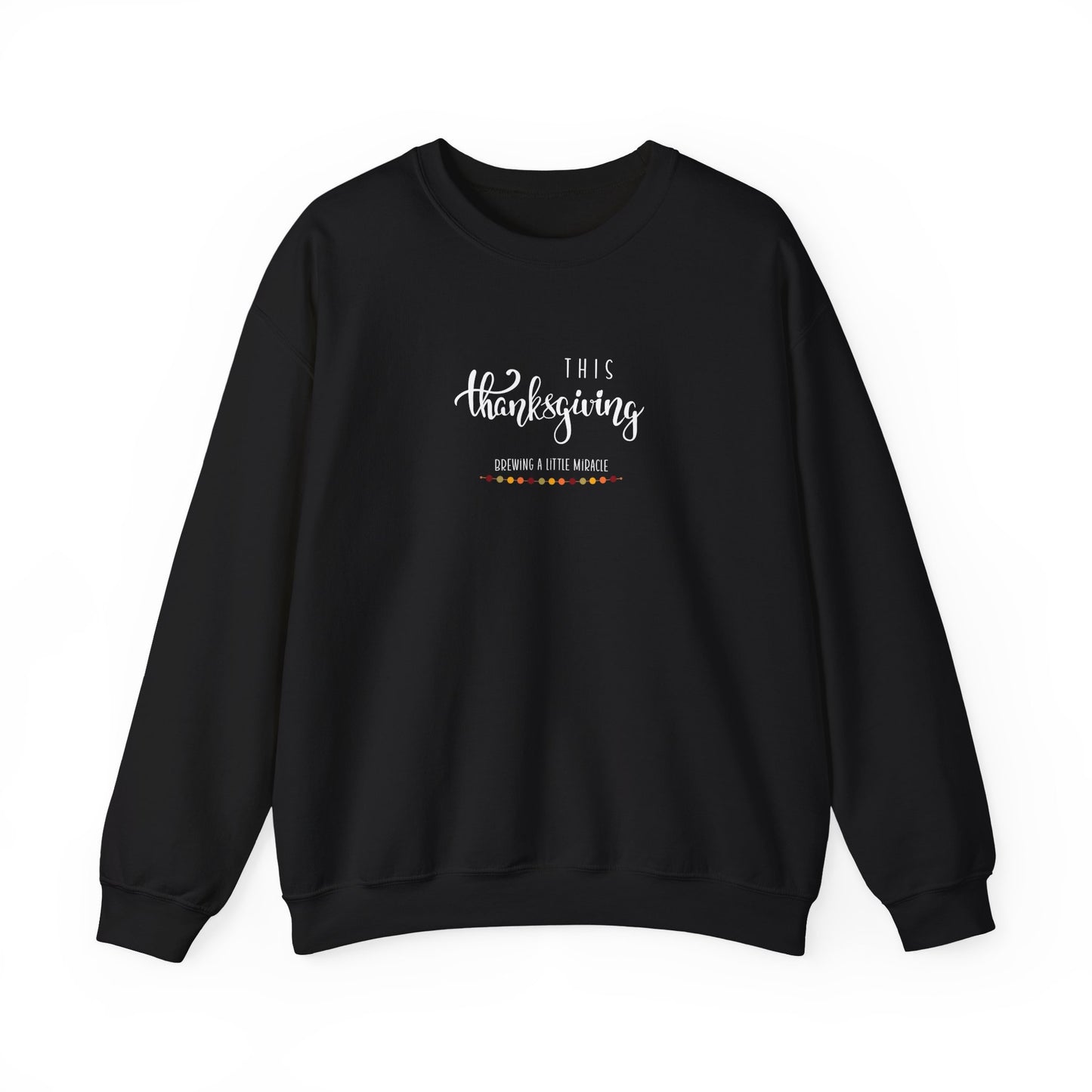 Black sweatshirt with white text on a white background