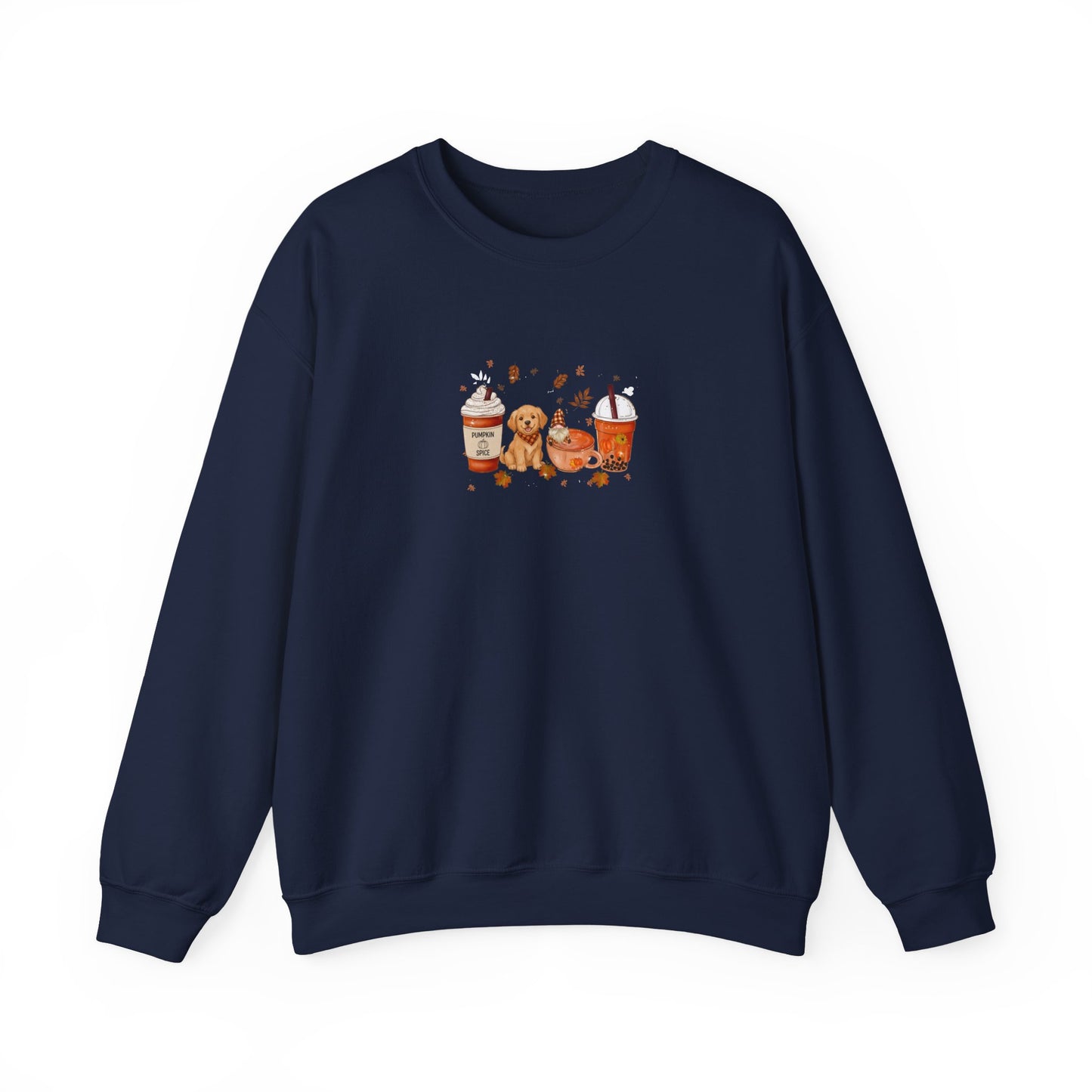 Navy blue sweatshirt with a graphic design on a white background