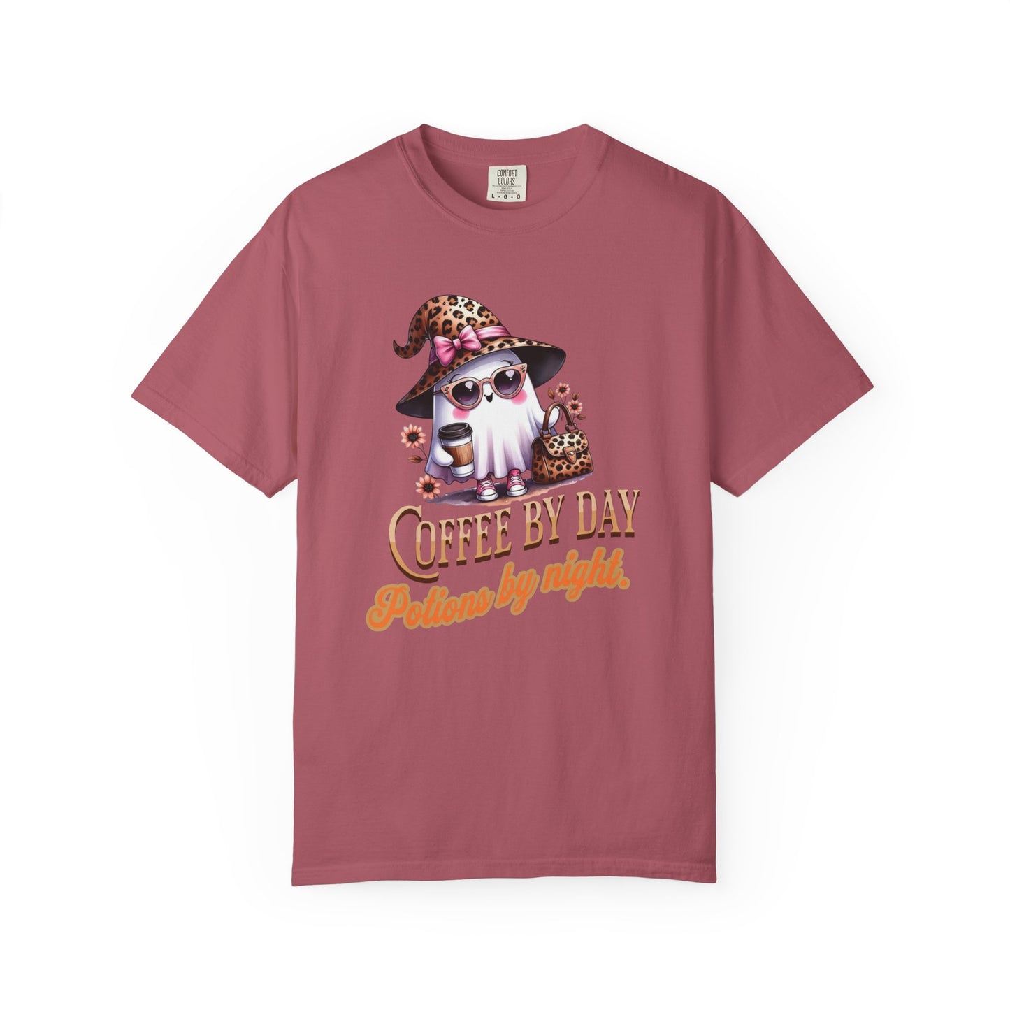 Maroon t-shirt with a cat graphic and text on a white background