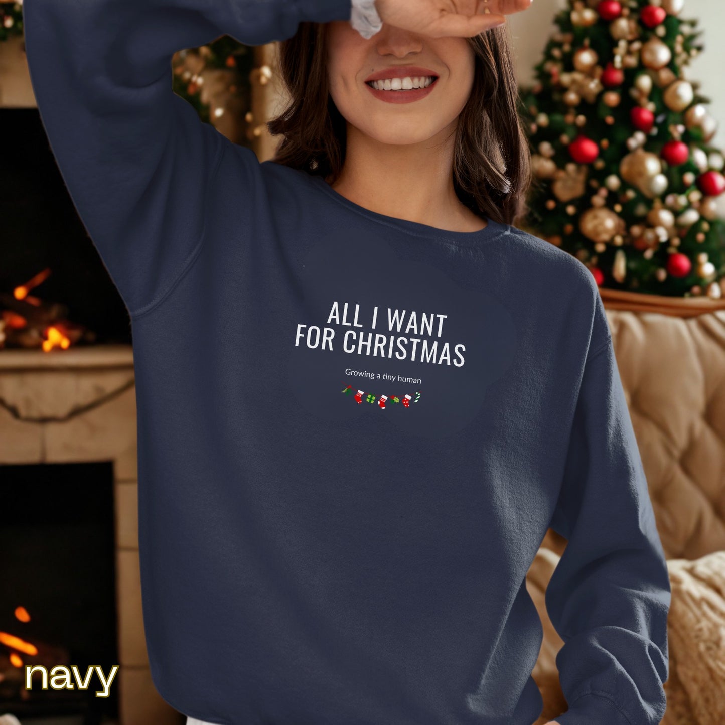Growing a Tiny Human Christmas Pregnancy Announcement Crewneck Sweatshirt, Perfect for Family Announcement on Christmas Season
