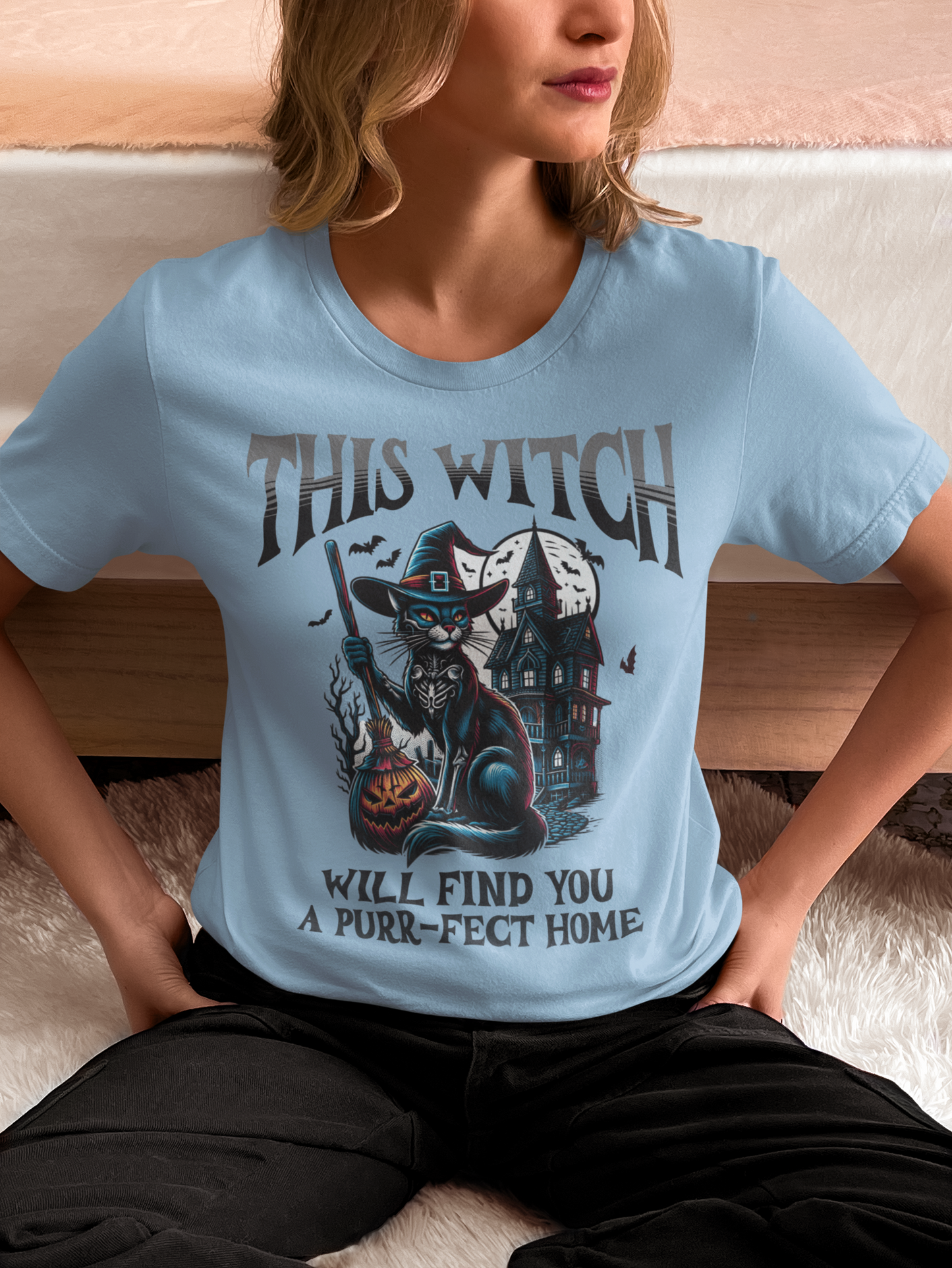 Halloween Realtor Tee, Funny Real Estate Agent T-Shirt, Cat Witch Shirt, Gift for Men Women, Unisex Heavy Cotton Top, Witchy Real Estate