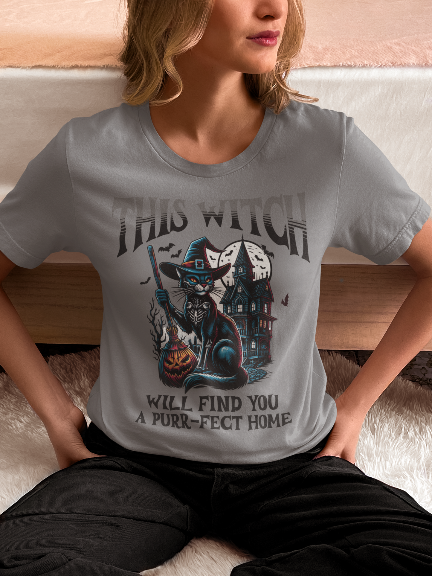 Halloween Realtor Tee, Funny Real Estate Agent T-Shirt, Cat Witch Shirt, Gift for Men Women, Unisex Heavy Cotton Top, Witchy Real Estate